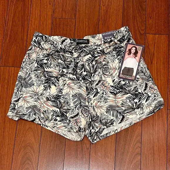 New Sound Style Rayon Shorts Women's Size M Tropical Print Belted Easy Fit Boho - Picture 10 of 11